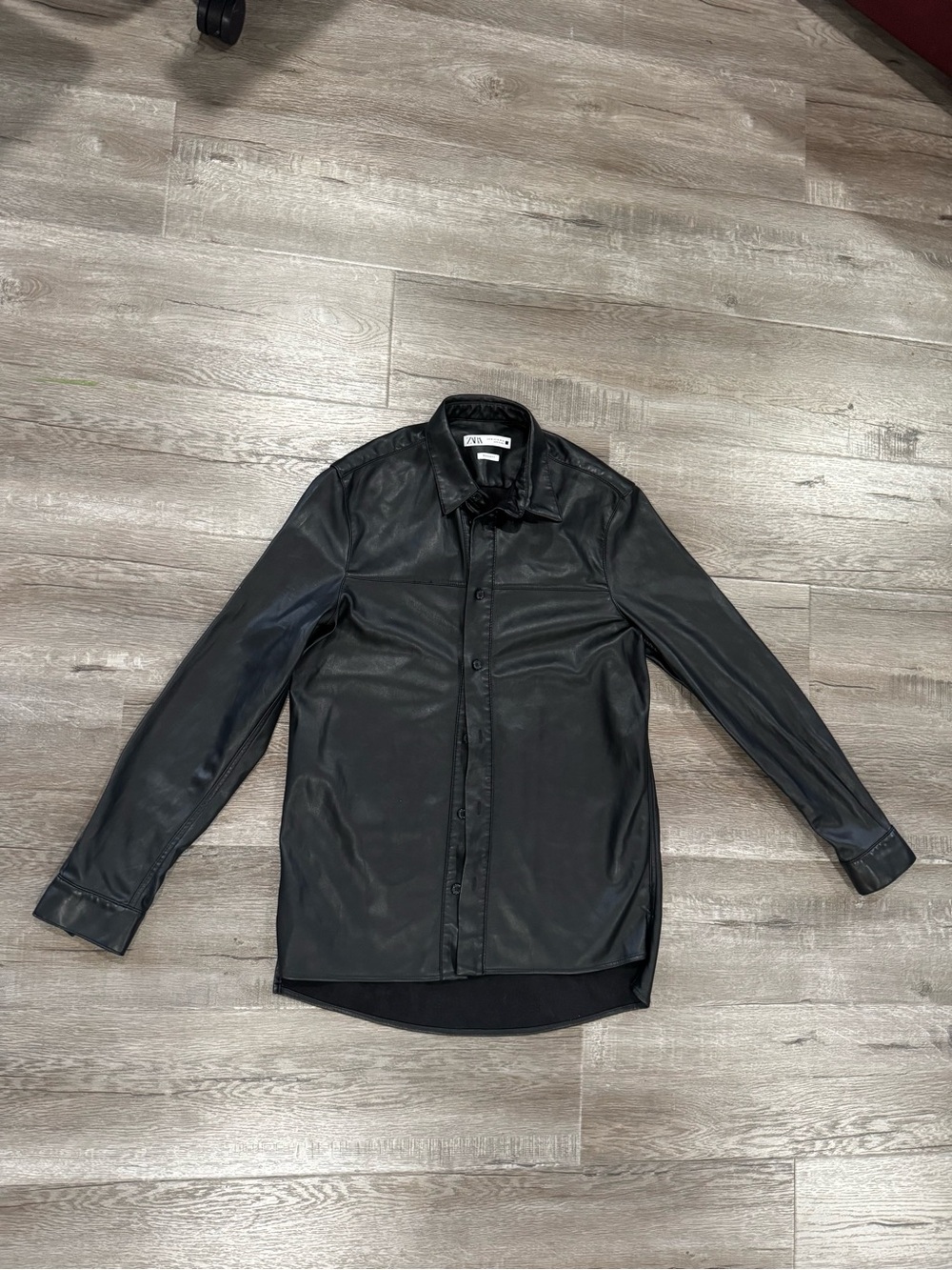 Zara Black Faux Leather Button Front Shirt Jacket Size M